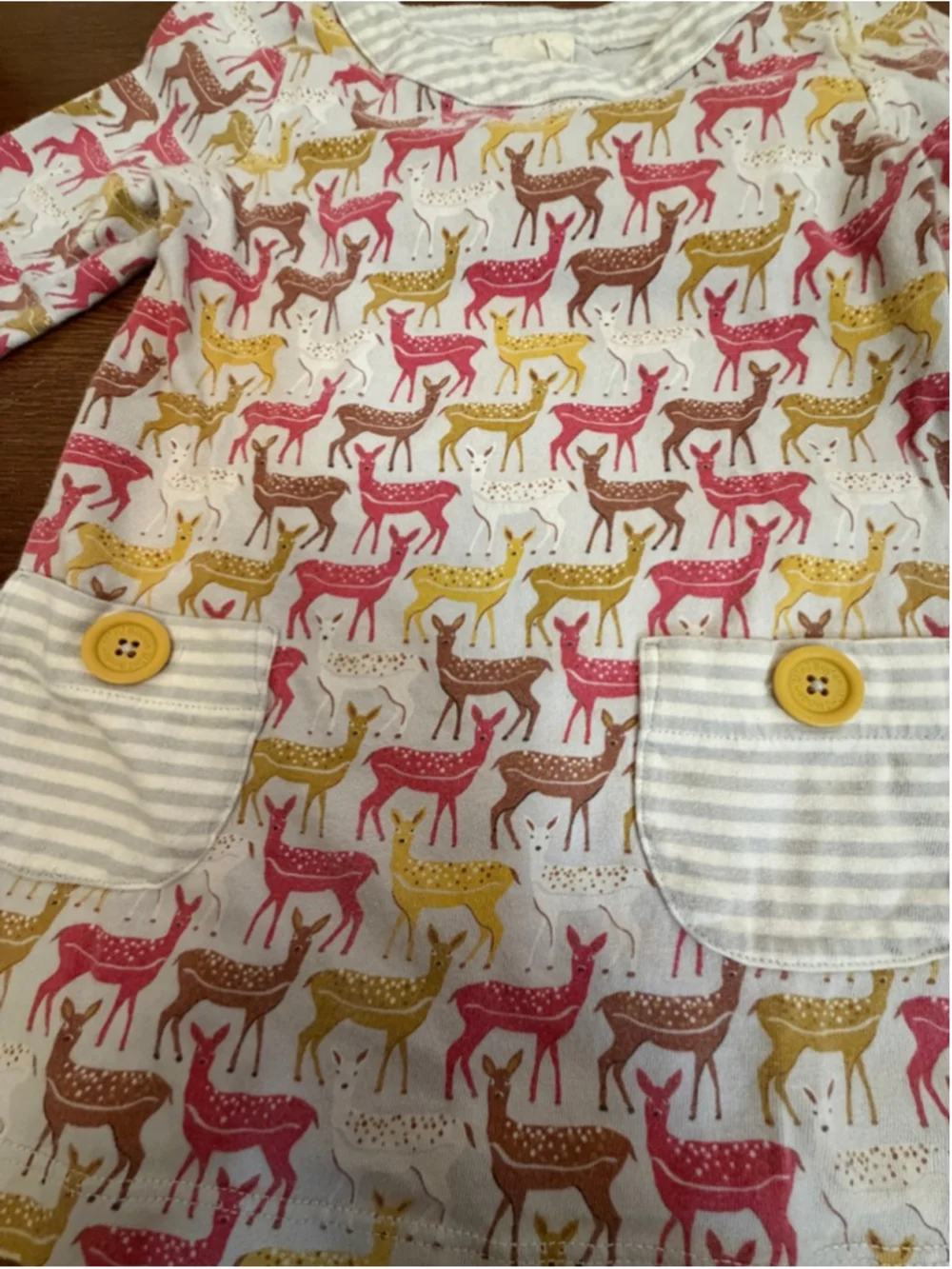 Mini Boden Deer Print Dress 4-5Y Woodland Animal Pocket Cotton Girls Long Sleeve